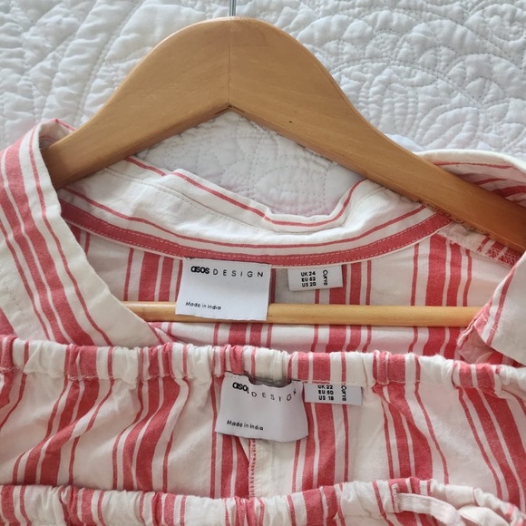 ASOS DESIGN Curve relaxed shirt and shorts in red deckchair stripe - Picture 8 of 11